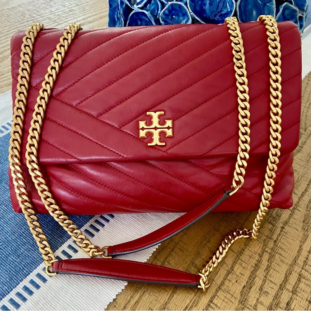 TORY BURCH Kira Chevron Leather Crossbody Shoulder Bag Red